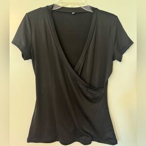 Low cut black faux wrap women’s top - worn once